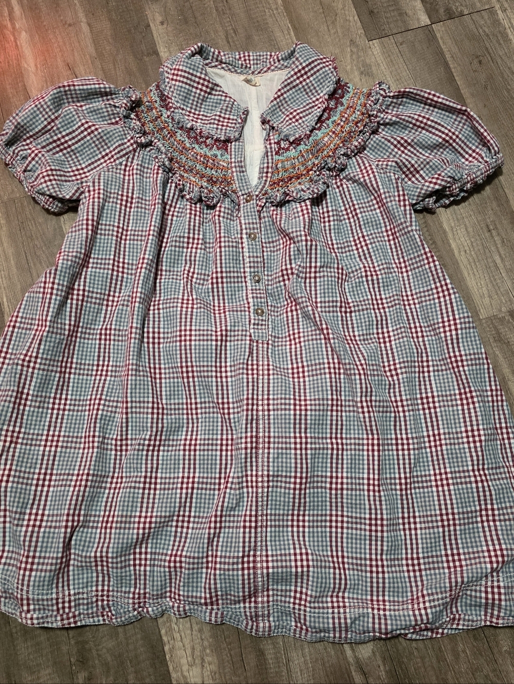 PILCRO ANTHROPOLOGIE v Neck Puff Sleeve Cottagecore Dress Boho Babydoll Plaid Y2 - Picture 13 of 16